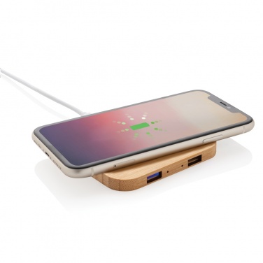 Logotrade promotional items photo of: Bamboo 5W wireless charger with USB